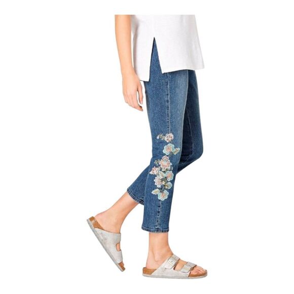 J. Jill Authentic Fit Stretch Denim Floral Embroidered Cropped Capri Jeans, 16P - Picture 2 of 14